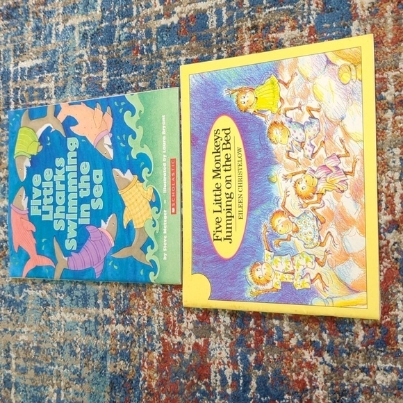Scholastic 5 Little Monkeys 5 Little Sharks Paperback Book Set of 2 - Picture 1 of 8